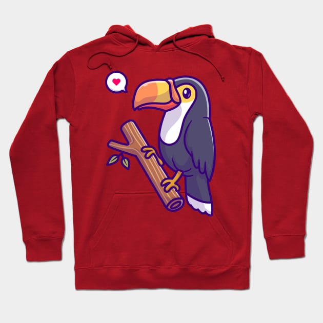 Cute Toucan Bird On Branch Cartoon Hoodie by Catalyst Labs